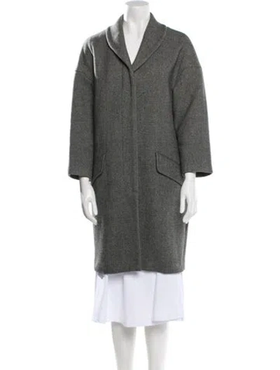 Pre-owned Dries Van Noten Wool Plaid Print Faux Fur Coat In Gray