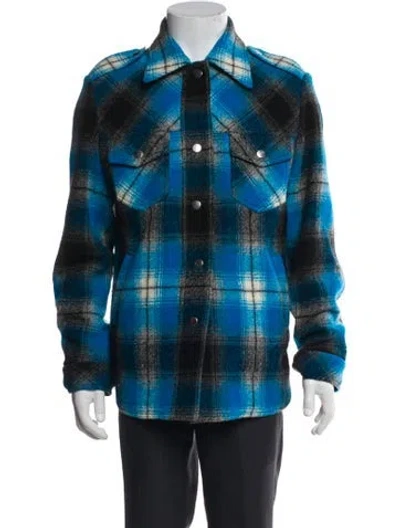 Pre-owned Dries Van Noten Wool Plaid Print Jacket In Blue