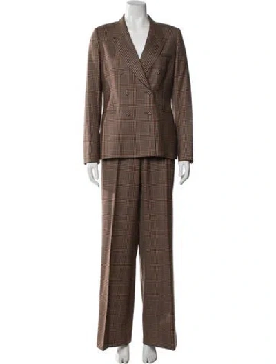 Pre-owned Dries Van Noten Wool Plaid Print Pantsuit In Brown