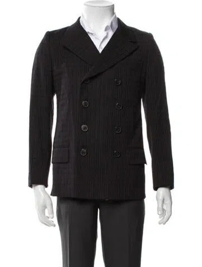 Pre-owned Dries Van Noten Wool Plaid Print Peacoat In Blue