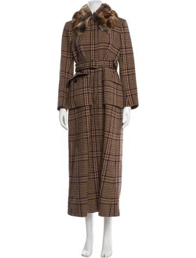 Pre-owned Dries Van Noten Wool Plaid Print Peacoat In Brown