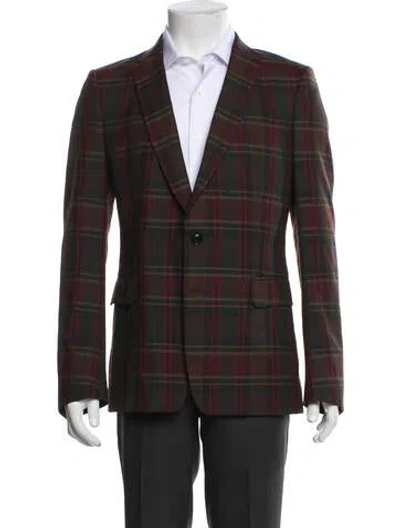 Pre-owned Dries Van Noten Wool Plaid Print Peacoat In Burgundy