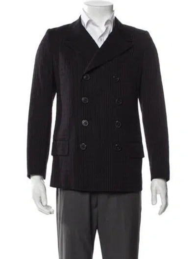 Pre-owned Dries Van Noten Wool Plaid Print Peacoat In Gray