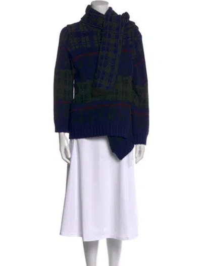 Pre-owned Dries Van Noten Wool Plaid Print Sweater In Blue