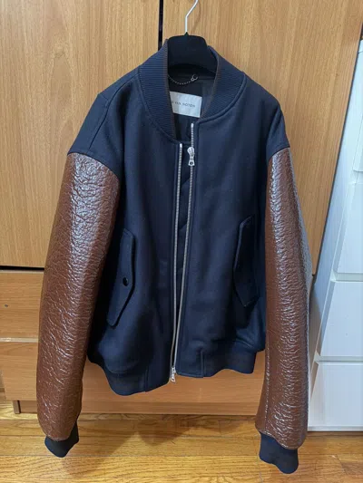 Pre-owned Dries Van Noten Wool Pleather Verso Tris Jacket Size M Navy In Blue