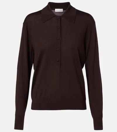 Dries Van Noten Wool Polo Shirt In Brown