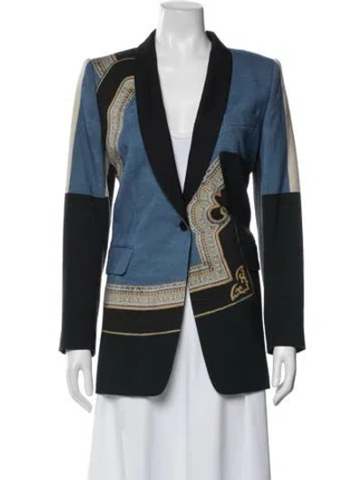 Pre-owned Dries Van Noten Wool Printed Blazer In Blue