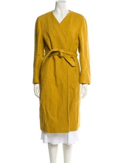 Pre-owned Dries Van Noten Wool Printed Faux Fur Coat In Yellow