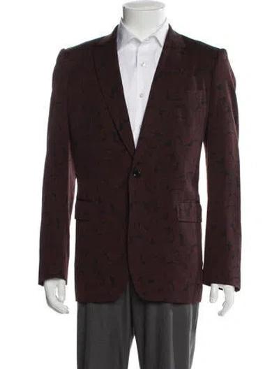 Pre-owned Dries Van Noten Wool Printed Sport Coat In Burgundy