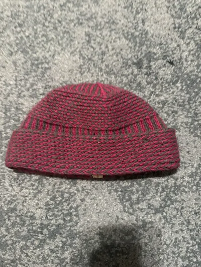Pre-owned Dries Van Noten Wool Red Black Knitted Beanie Toque