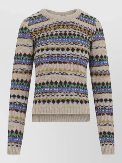 Dries Van Noten Wool Ribbed Jacquard Crew-neck Jumper In Neutral