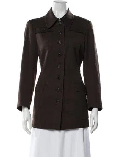 Pre-owned Dries Van Noten Wool Striped Blazer In Brown