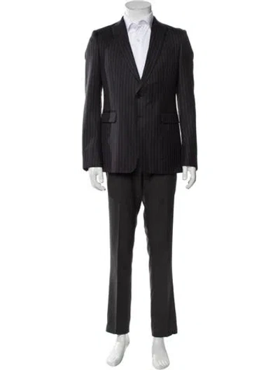 Pre-owned Dries Van Noten Wool Striped Overcoat In Gray