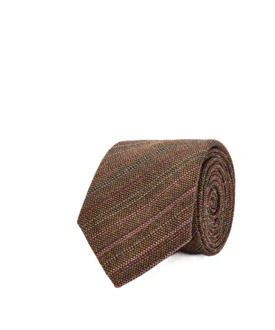 Dries Van Noten Wool Striped Tie In Brown