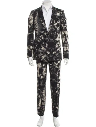 Pre-owned Dries Van Noten Wool Tie-dye Print Two-piece Suit In Black