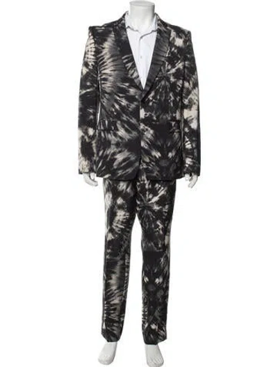 Pre-owned Dries Van Noten Wool Tie-dye Print Two-piece Suit In Black