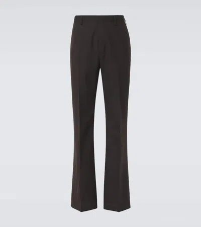 Dries Van Noten Wool Toile Straight Trousers In Brown