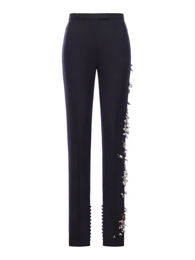 DRIES VAN NOTEN WOOL TROUSERS WITH JEWEL APPLICATIONS