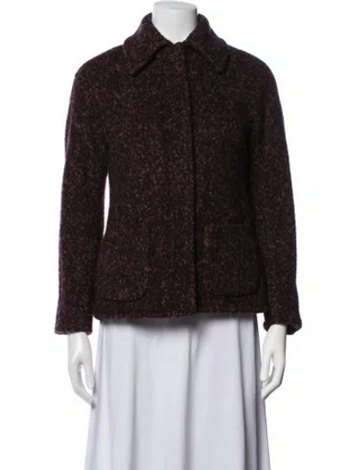 Pre-owned Dries Van Noten Wool Tweed Pattern Jacket In Burgundy