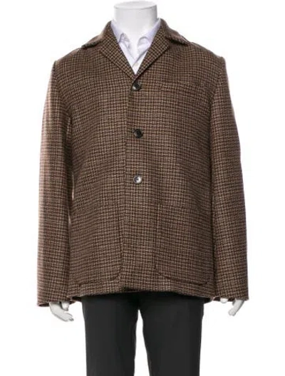 Pre-owned Dries Van Noten Wool Tweed Pattern Peacoat In Brown