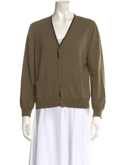 Pre-owned Dries Van Noten Wool V-neck Sweater In Green