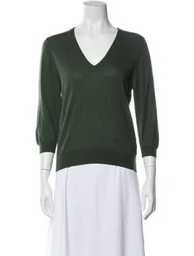 Pre-owned Dries Van Noten Wool V-neck Sweater In Green