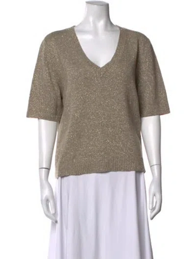 Pre-owned Dries Van Noten Wool V-neck Sweater In Metallic/neutrals