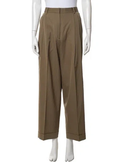 Pre-owned Dries Van Noten Wool Wide Leg Pants In Green