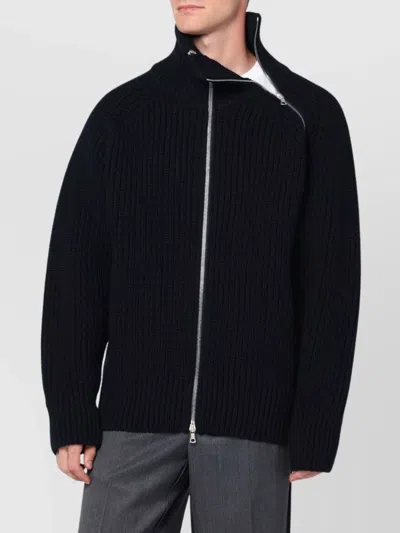 Dries Van Noten Wool Zip Up Cardigan With High Collar In Black