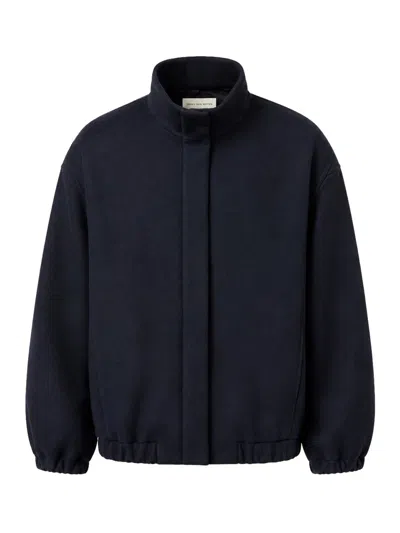 Dries Van Noten Wool-blend Bomber Jacket With High Collar In Blue