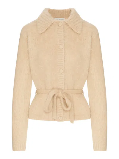 Dries Van Noten Wool-blend Cardigan With Belt In Nude & Neutrals