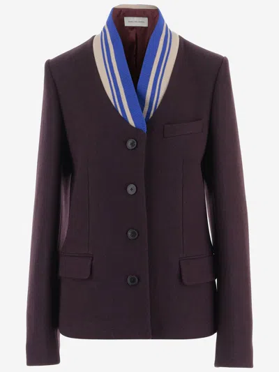 Dries Van Noten Wool-blend With Contrast Ribbed Collar Jacket In Brown