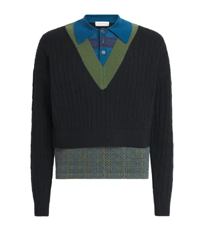 Dries Van Noten Wool-cotton Layered Sweater In Black