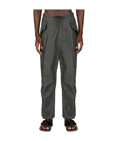 Dries Van Noten Linen Cargo Pants In Grey
