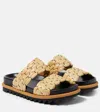 Dries Van Noten Woven And Raffia And Leather Slides In Beige