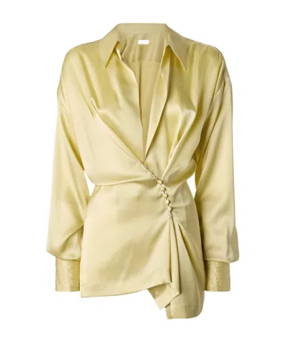 Dries Van Noten Wrap-effect Stretch-silk Satin Shirt In Gold