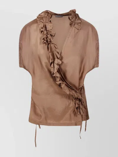 DRIES VAN NOTEN WRAP BLOUSE SANS MANCHES AVEC DÉTAILS À VOLANTS