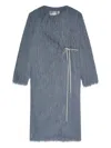 Dries Van Noten Rivla Eyelash Fringe Wrap Coat In Gray