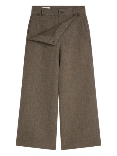 Dries Van Noten Wrap-effect Wool Trousers In Brown