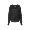 Dries Van Noten V-neck Striped Draped Long Sleeves Blouse In Black