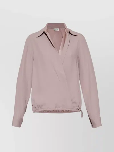 Dries Van Noten Cedal Long-sleeve Collared Wrap Shirt In Pink