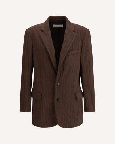 Dries Van Noten Wrinkled Effect Blazer Jacket In Brown