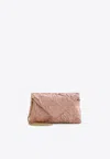 Dries Van Noten Chain Strap Crinkled Texture Envelope Flap Metallic Finish Pleated Fabric Shoulder Bag In Peach