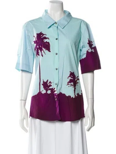 Pre-owned Dries Van Noten X Len Lye Graphic Print Long Sleeve Button-up Top In White