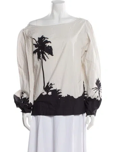 Pre-owned Dries Van Noten X Len Lye Graphic Print Off-the-shoulder Blouse In Neutral