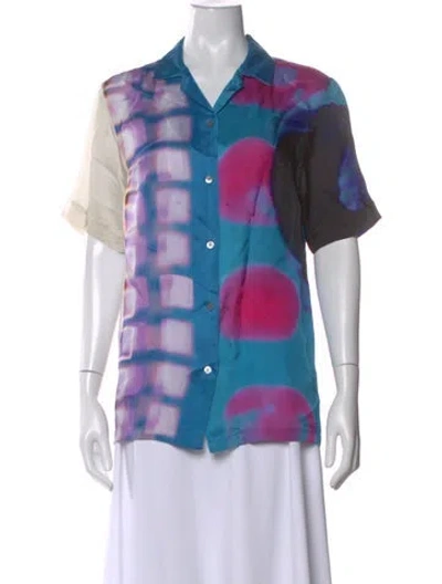 Pre-owned Dries Van Noten X Len Lye Graphic Print Short Sleeve Button-up Top In Multi