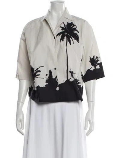 Pre-owned Dries Van Noten X Len Lye Graphic Print Short Sleeve Button-up Top In White