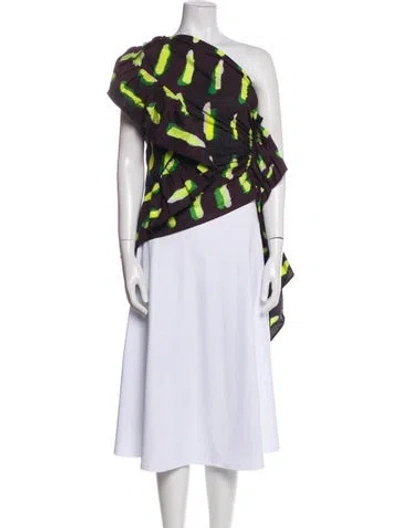 Pre-owned Dries Van Noten X Len Lye Printed One-shoulder Crop Top In Multi