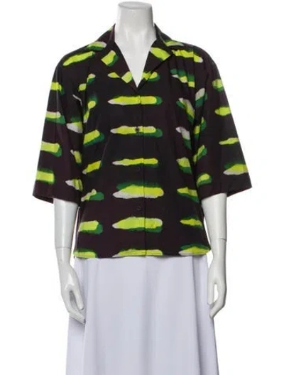 Pre-owned Dries Van Noten X Len Lye Printed Three-quarter Sleeve Button-up Top In Black