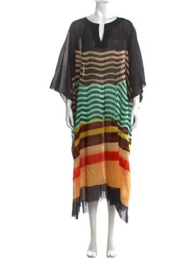 Pre-owned Dries Van Noten X Len Lye Striped Long Dress In Black